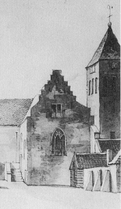 Het kasteel in gebruik als Hervormde kerk, (naar C. Pronk, 1740)